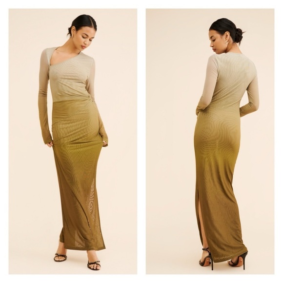 SAEMDI x Free People Olive Green Long Sleeve Mesh Maxi Dress Large NWT - Picture 1 of 15